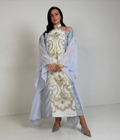 Pearl Icy-Blue Embroidered Kaftan Gown