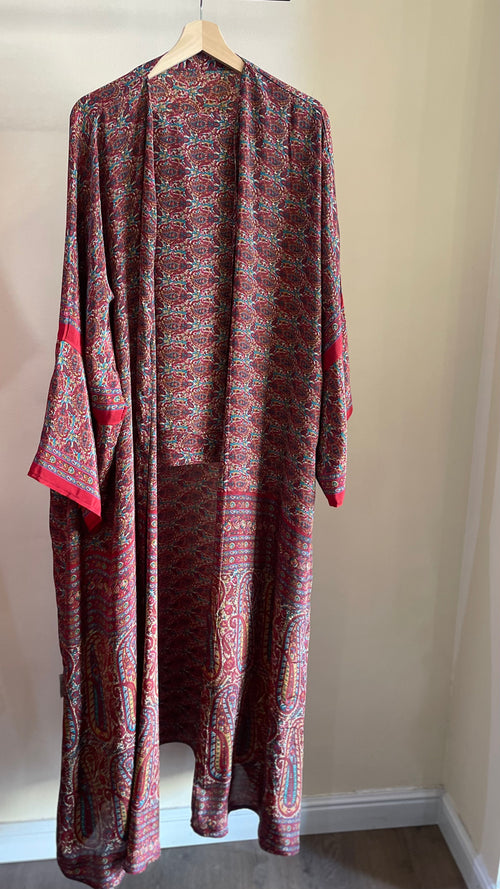 Crimson Paisley Silk Kimono