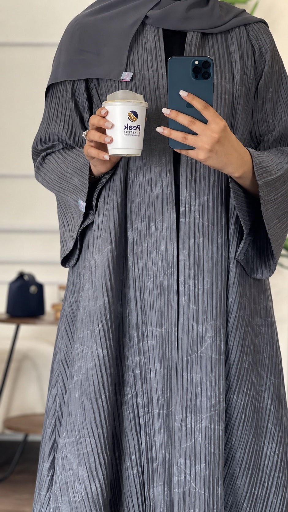 Slate Crinkle-Pleated Abaya