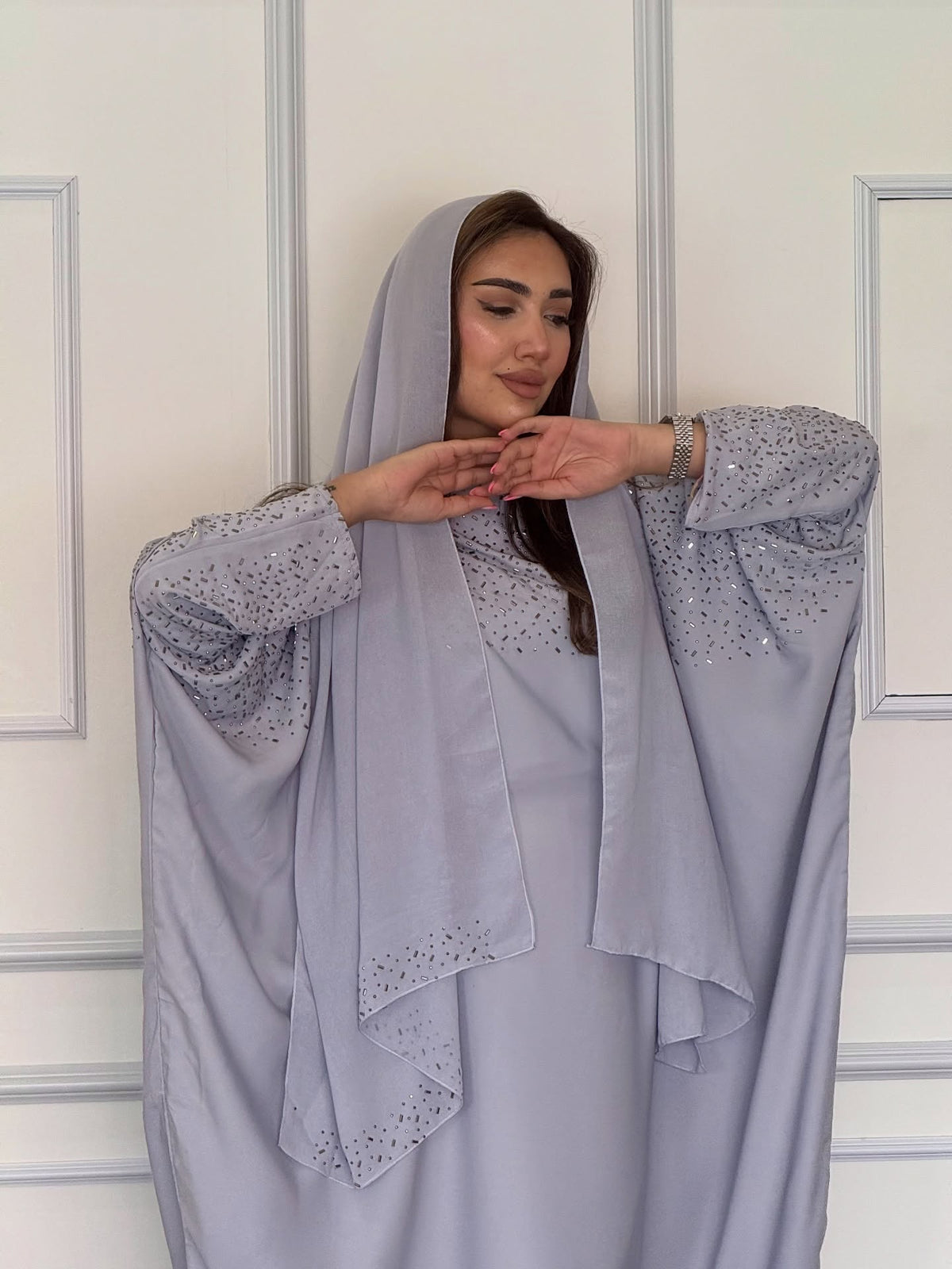 Lavender Starlight Beaded Abaya