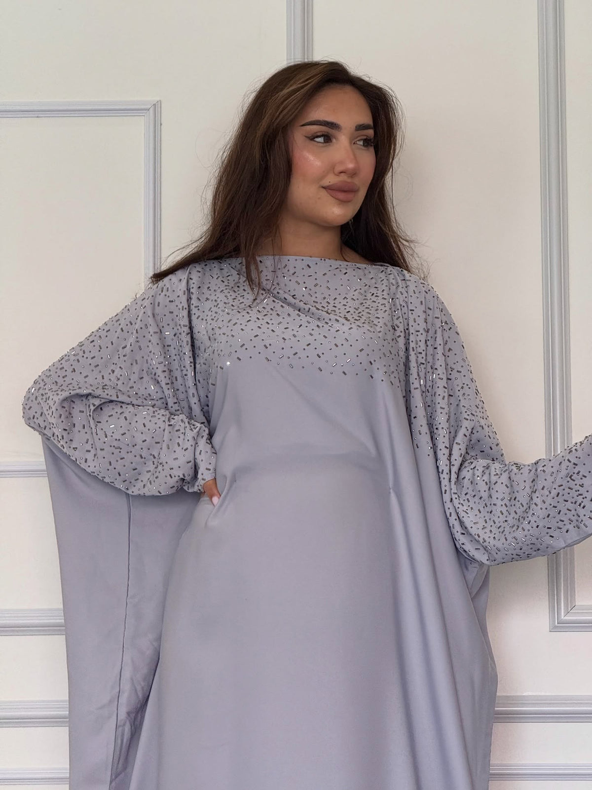 Lavender Starlight Beaded Abaya