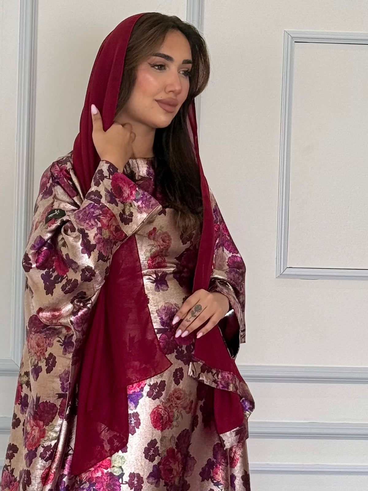Metallic Rose Jacquard Kaftan Gown