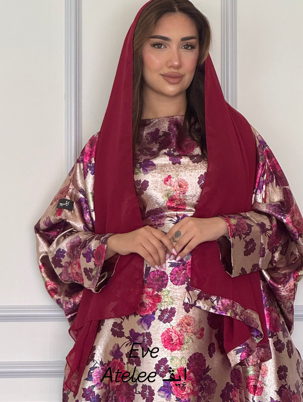 Metallic Rose Jacquard Kaftan Gown