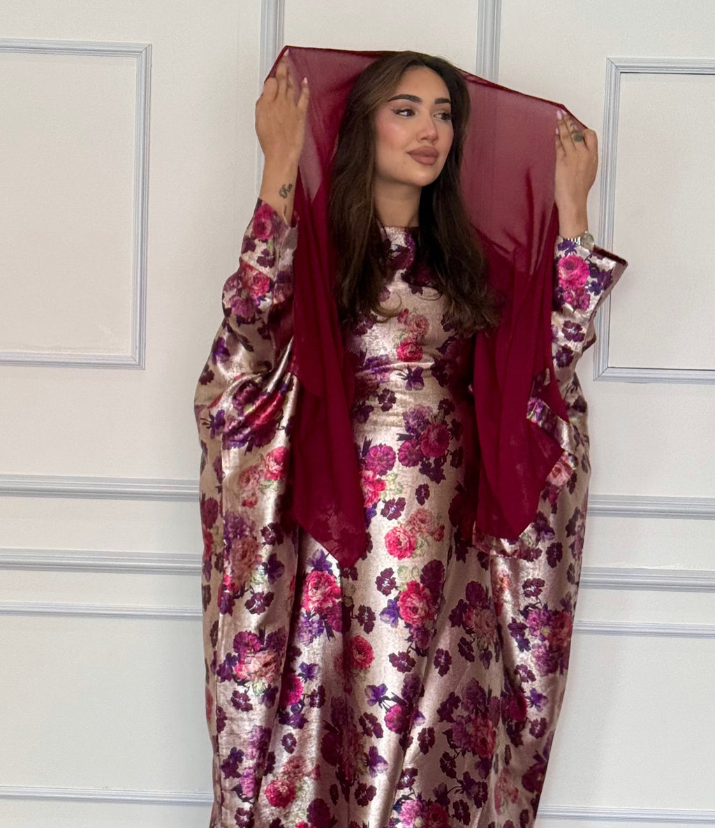 Metallic Rose Jacquard Kaftan Gown