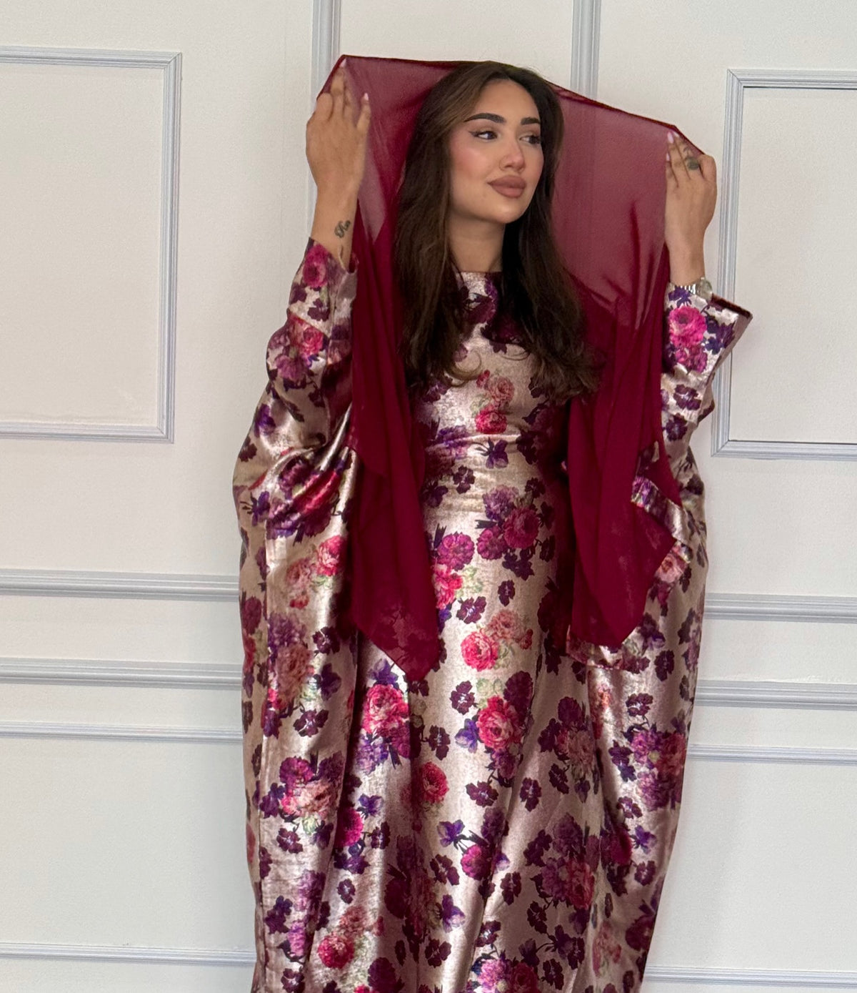Metallic Rose Jacquard Kaftan Gown