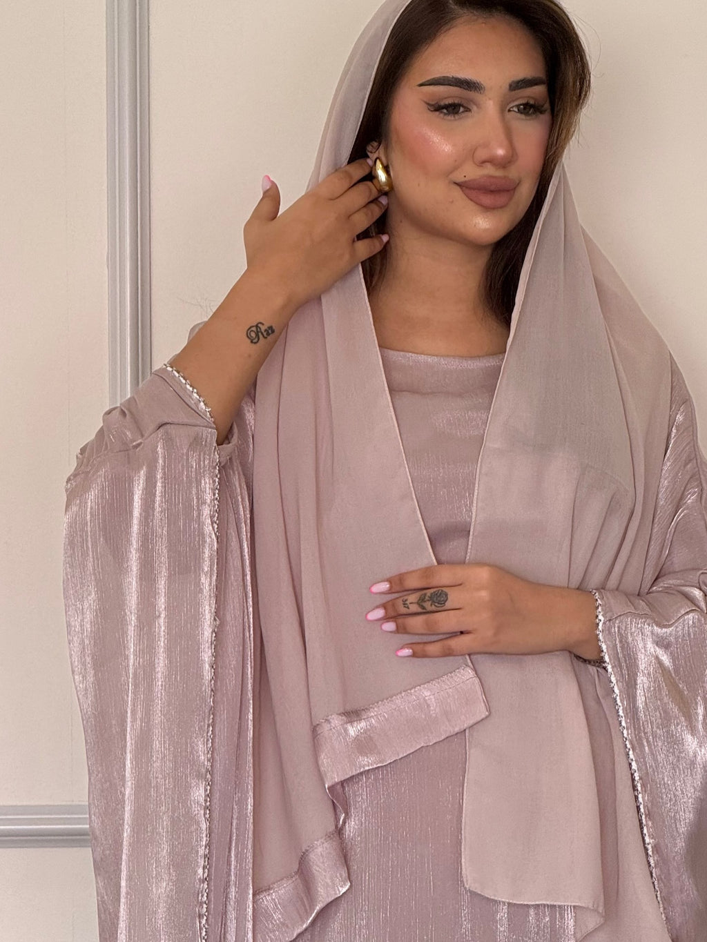 Lilac Shimmer Organza Abaya Set