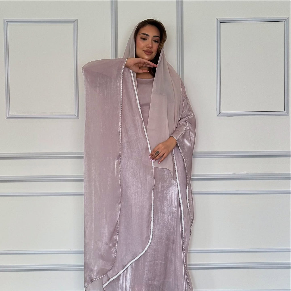 Lilac Shimmer Organza Abaya Set