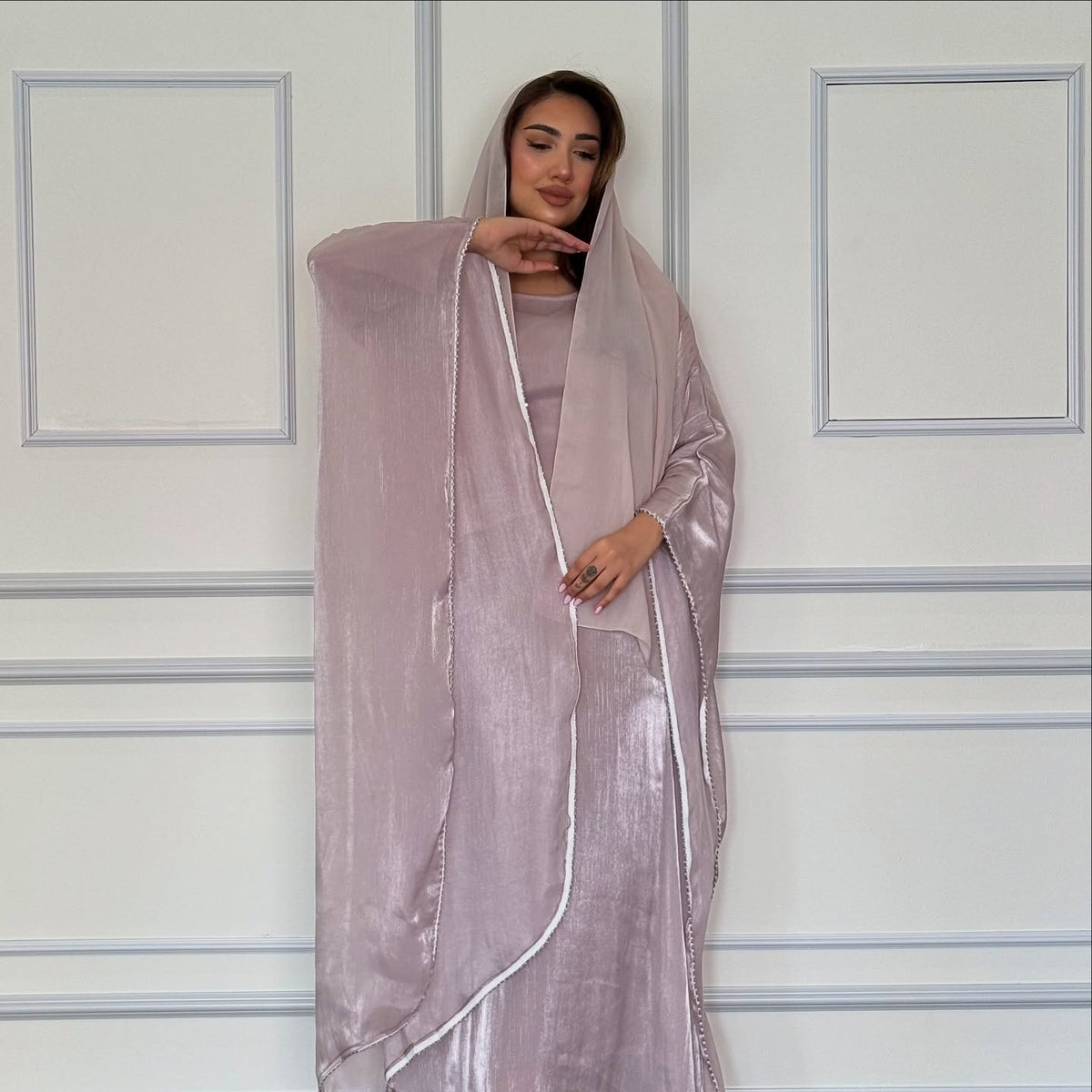 Lilac Shimmer Organza Abaya Set