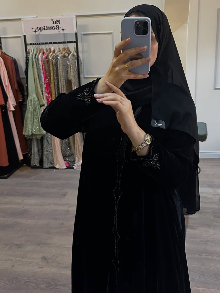 Velvet Noir Beaded Abaya