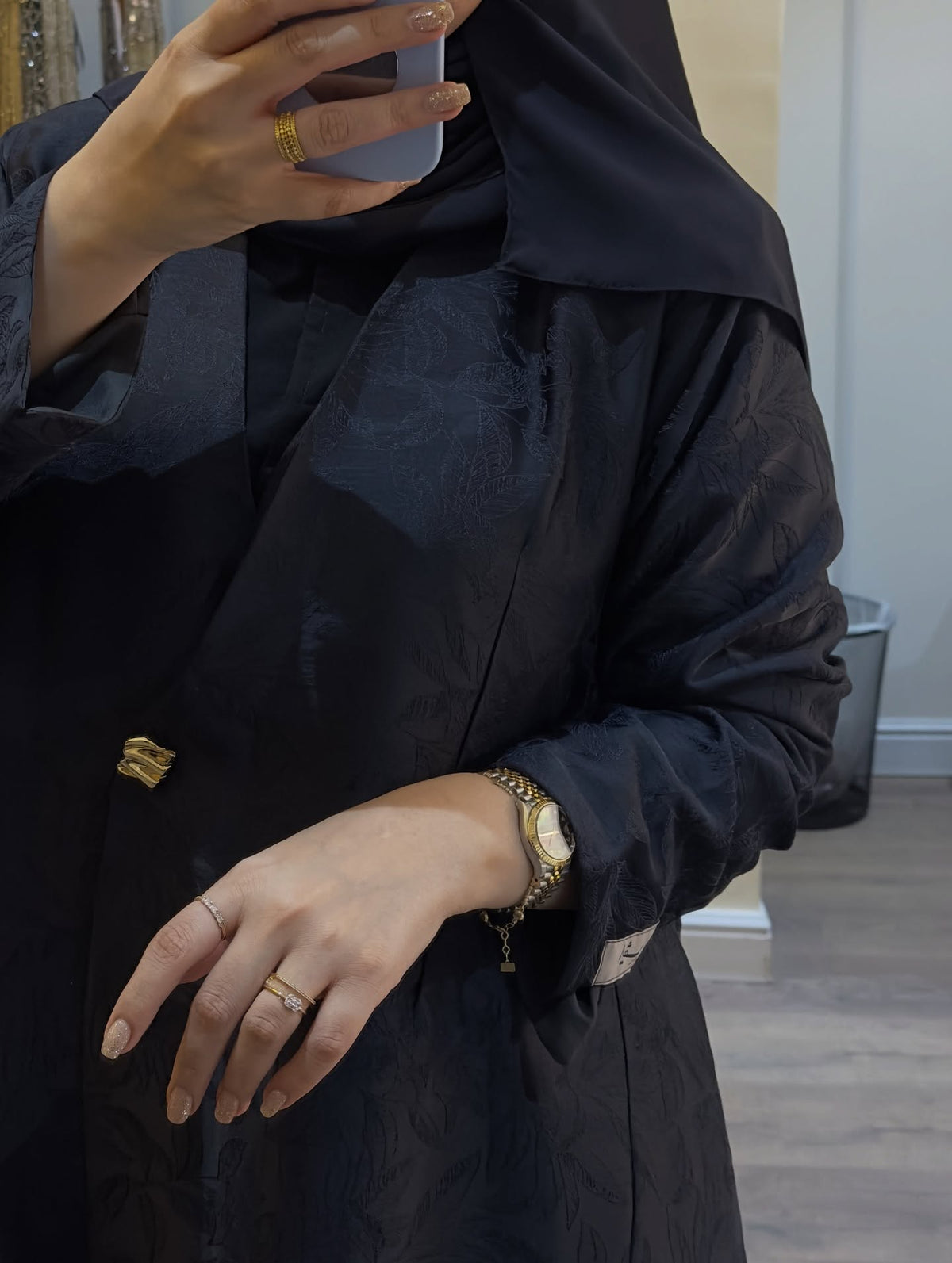 Noir Leaf Jacquard Abaya