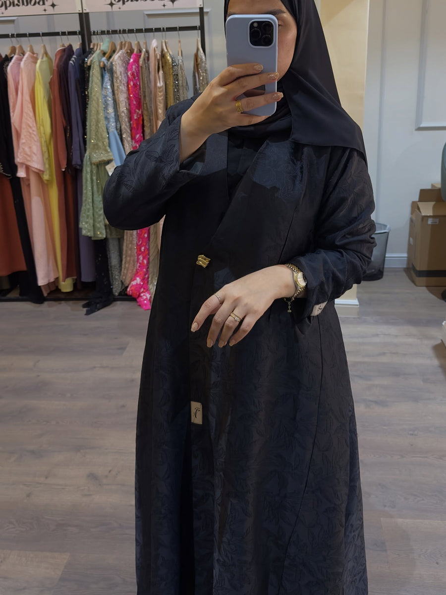 Noir Leaf Jacquard Abaya