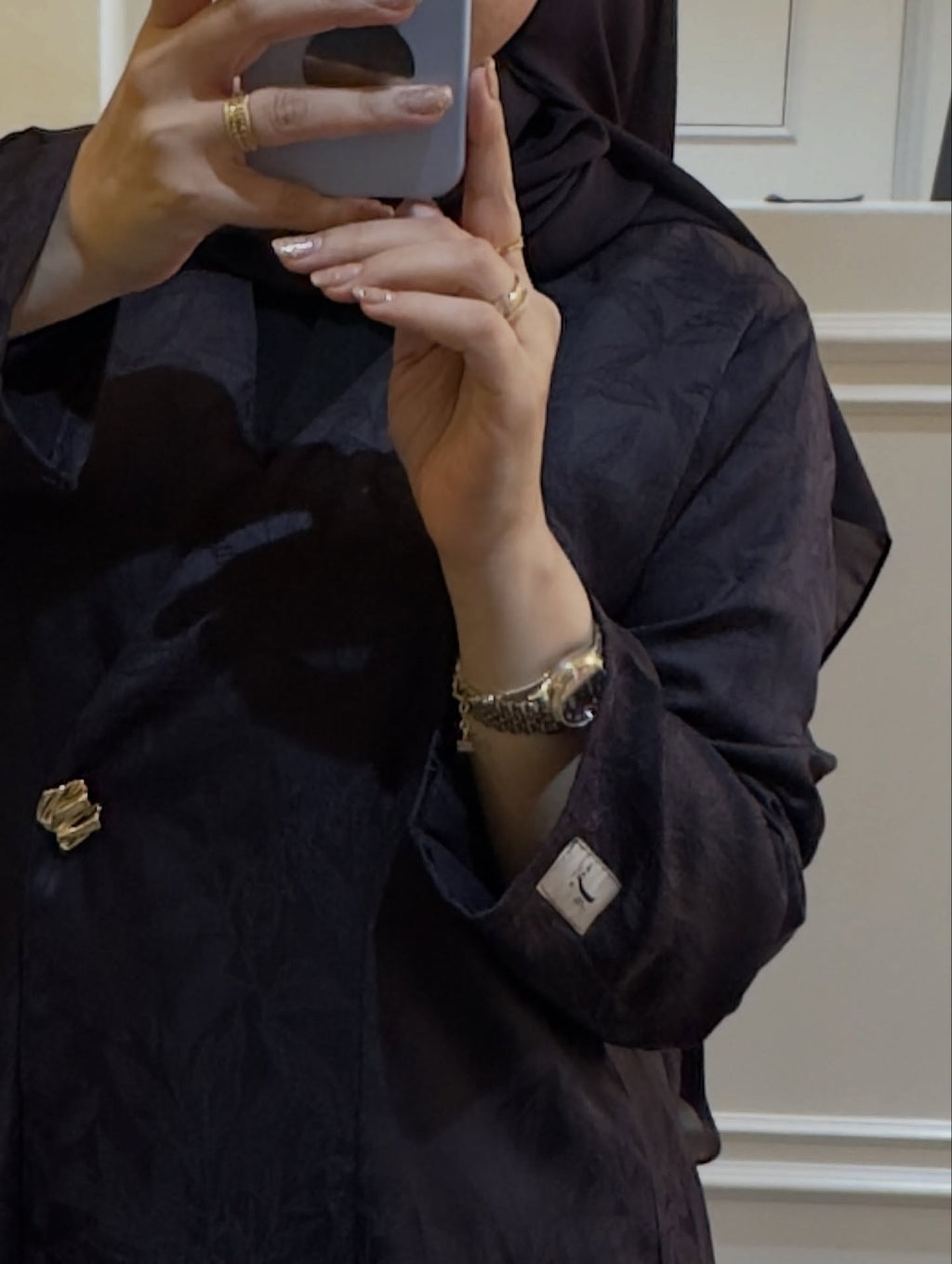 Noir Leaf Jacquard Abaya