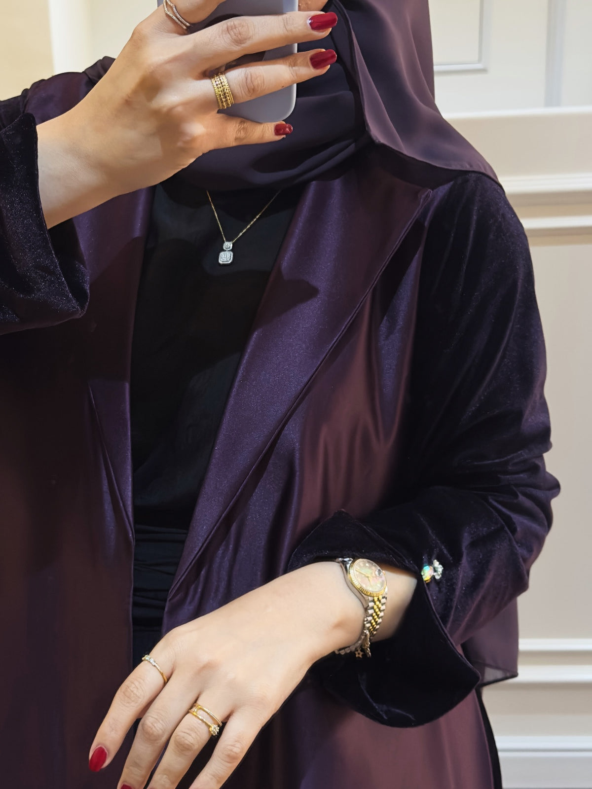 Velvet Plum Coat Abaya