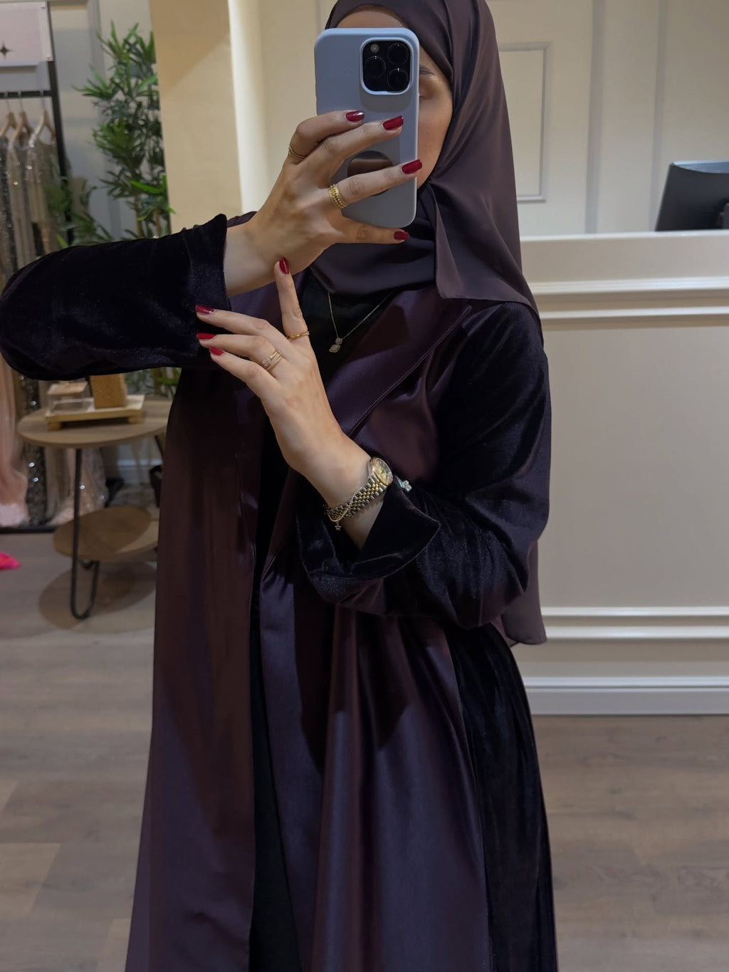 Velvet Plum Coat Abaya