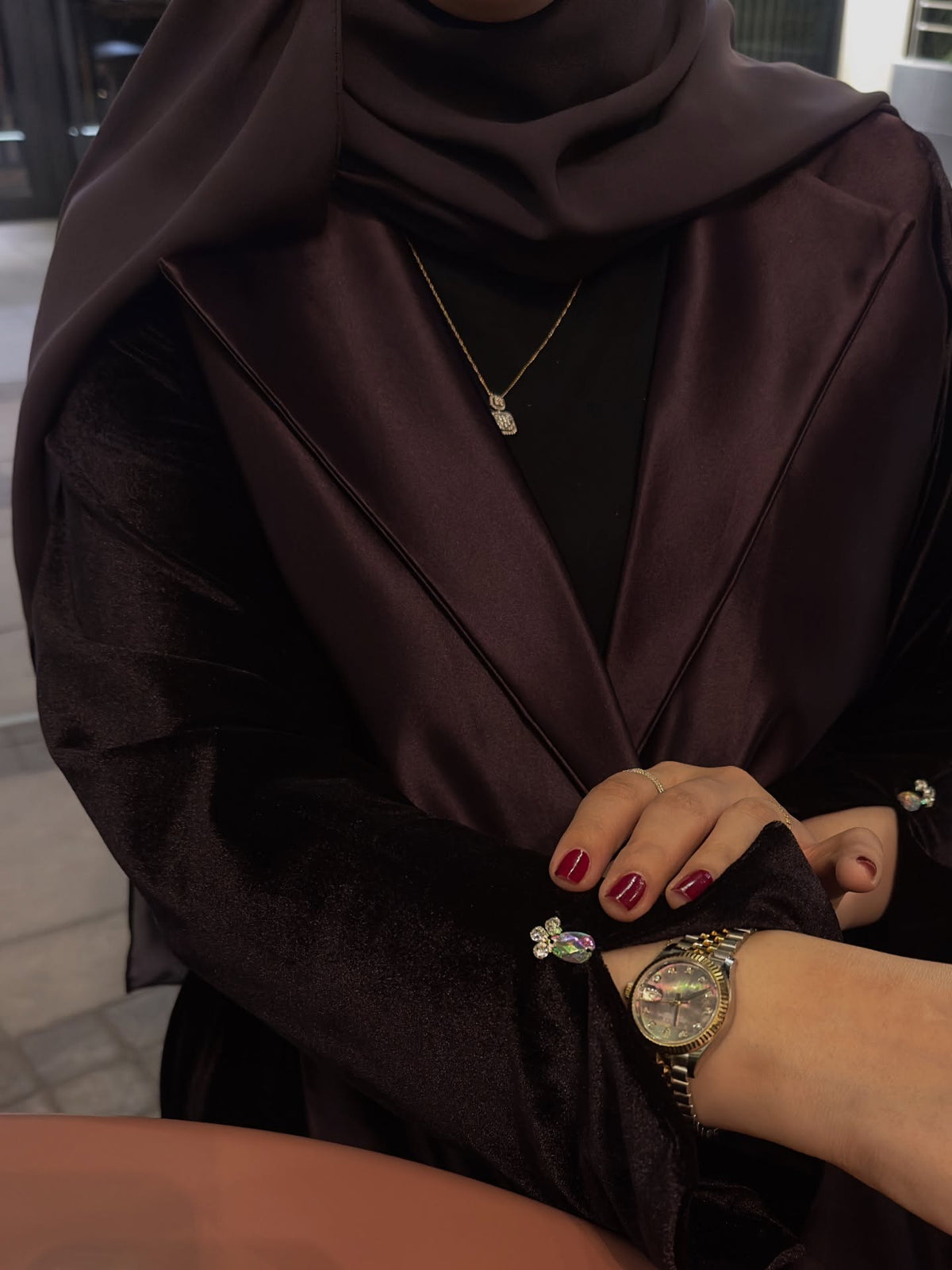 Velvet Plum Coat Abaya