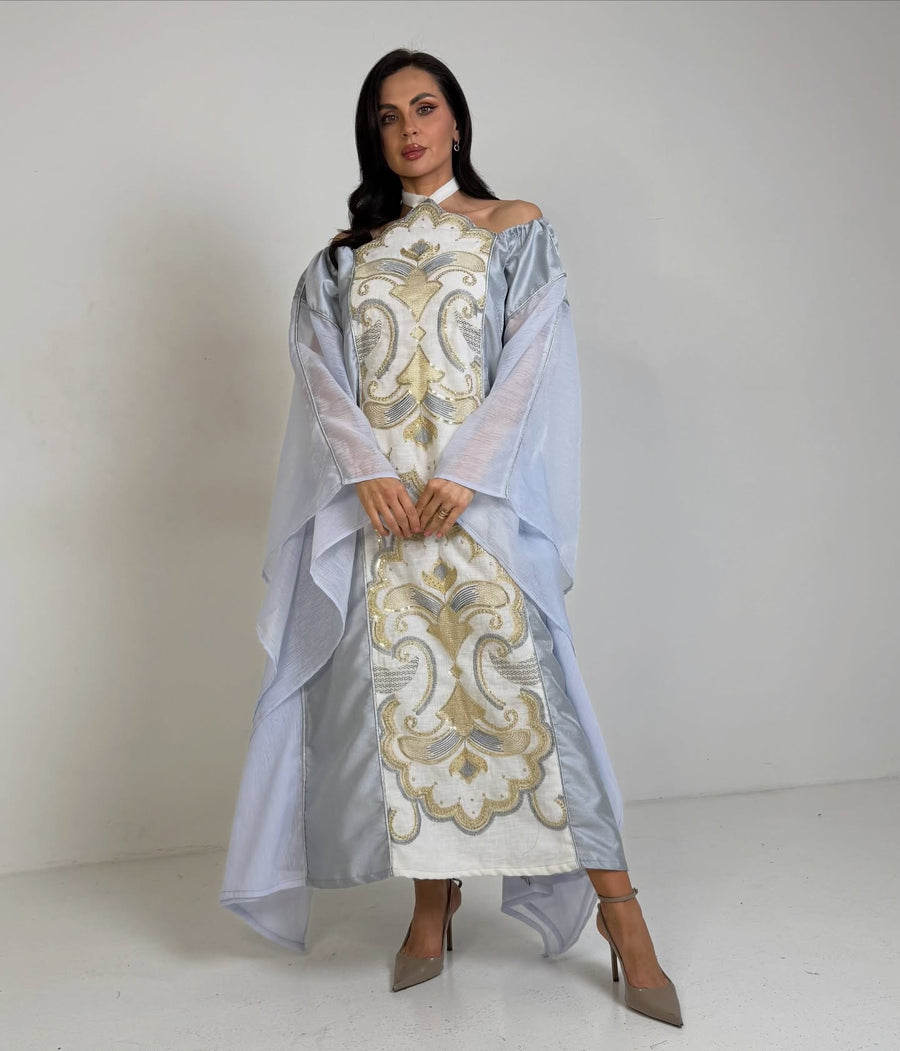 Pearl Icy-Blue Embroidered Kaftan Gown