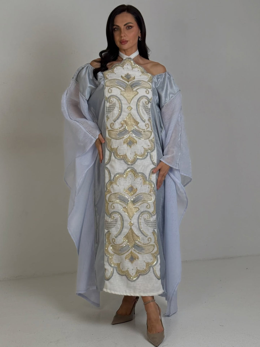 Pearl Icy-Blue Embroidered Kaftan Gown