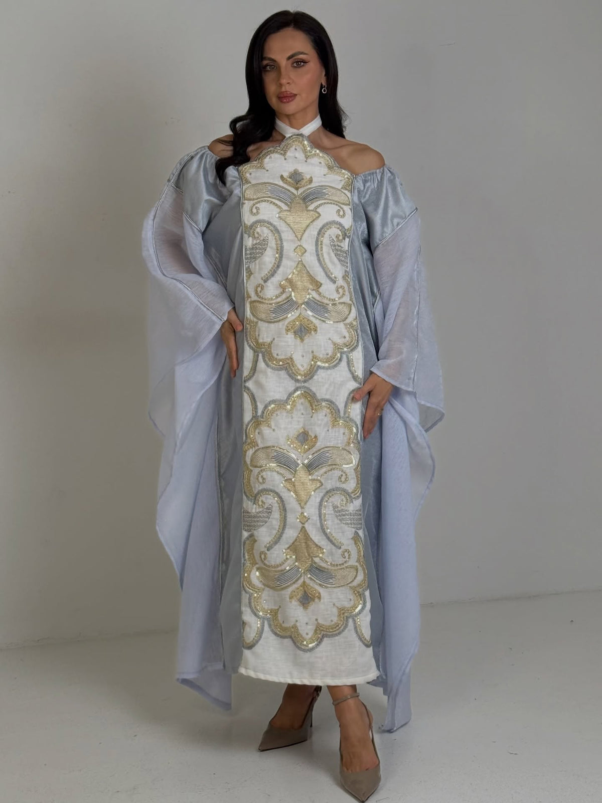 Pearl Icy-Blue Embroidered Kaftan Gown