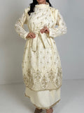 Ivory Gold-Scalloped Belted Gown