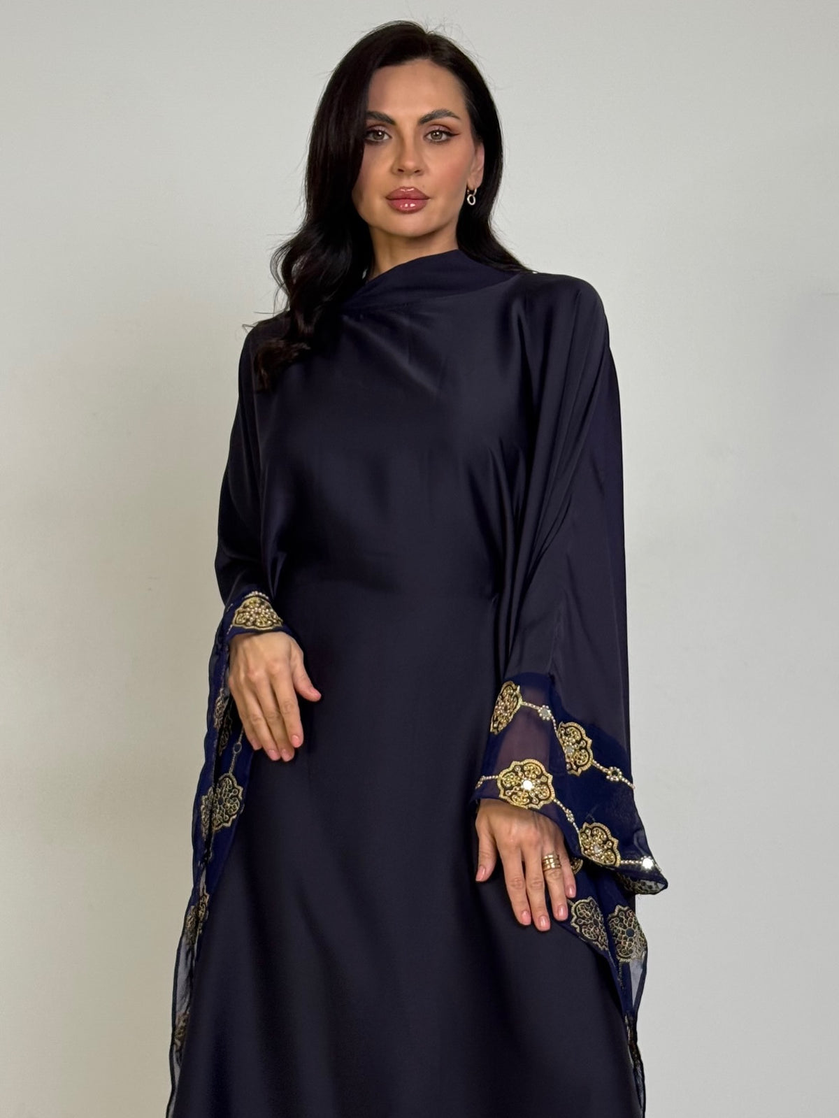 Midnight Royal Gold-Embroidered Abaya