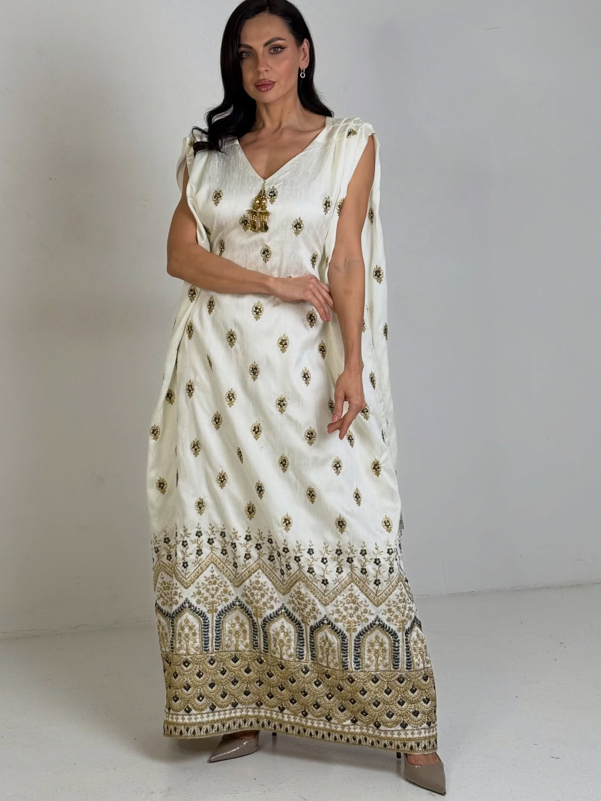 The Ivory Gold-Embroidered Kaftan Gown