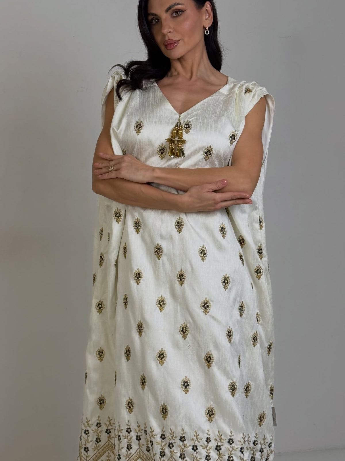 The Ivory Gold-Embroidered Kaftan Gown