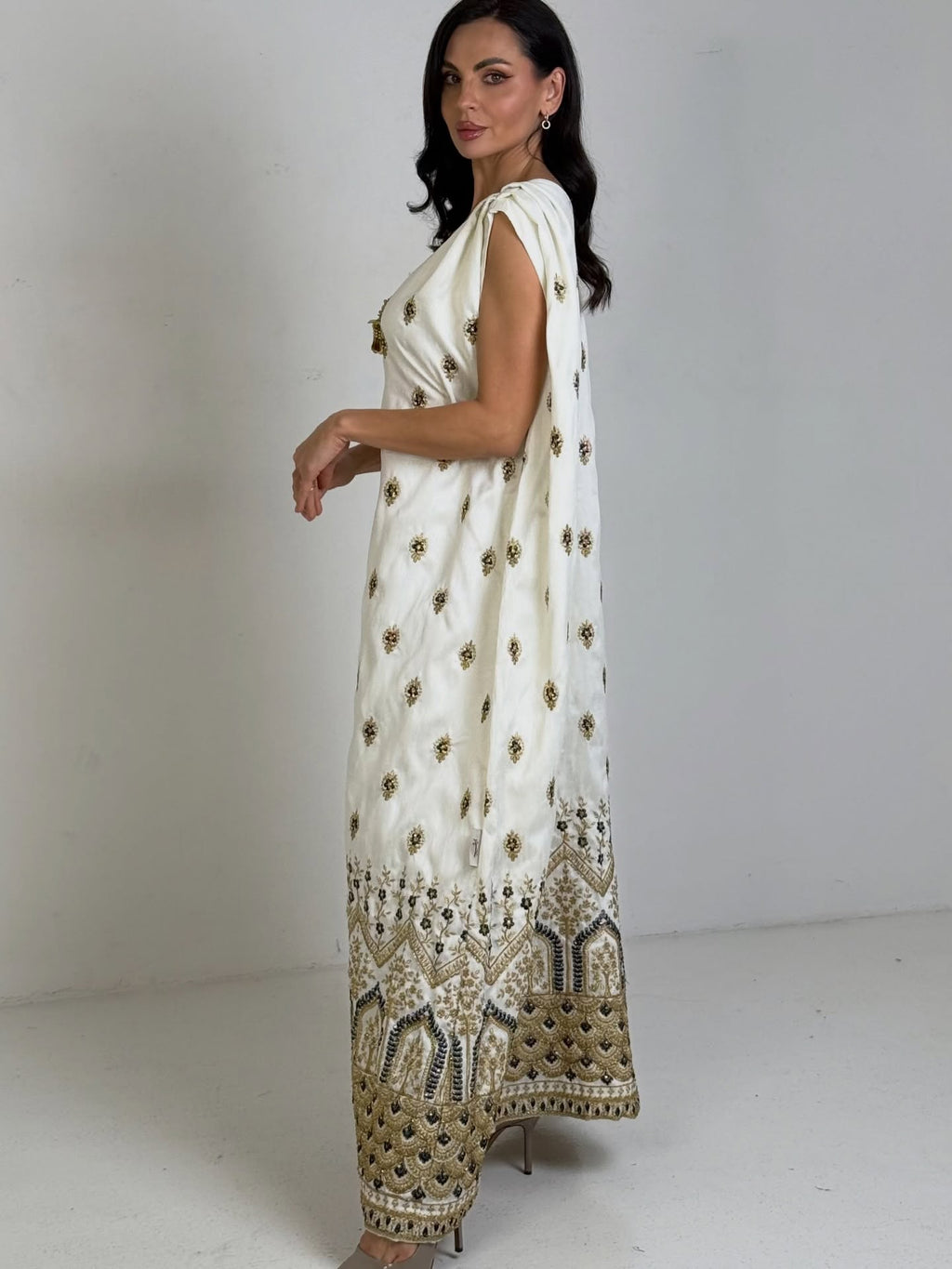 The Ivory Gold-Embroidered Kaftan Gown