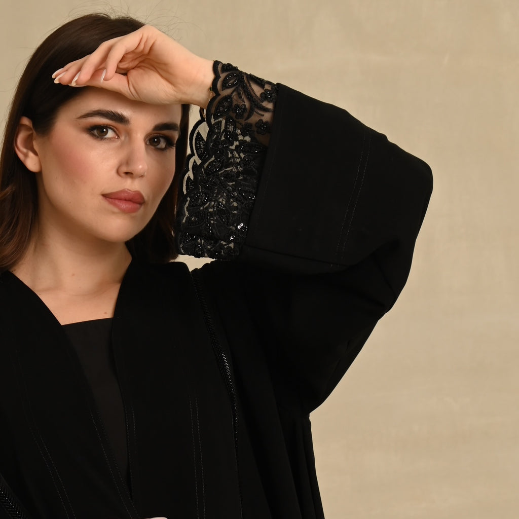 Noir Lace Cuff Abaya